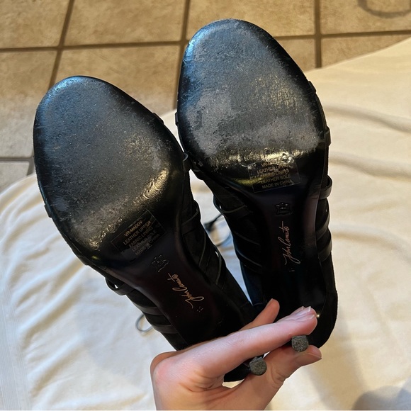 12 Vince Camuto Maddy lace up knee high black suede open toe stiletto boots - Picture 8 of 9